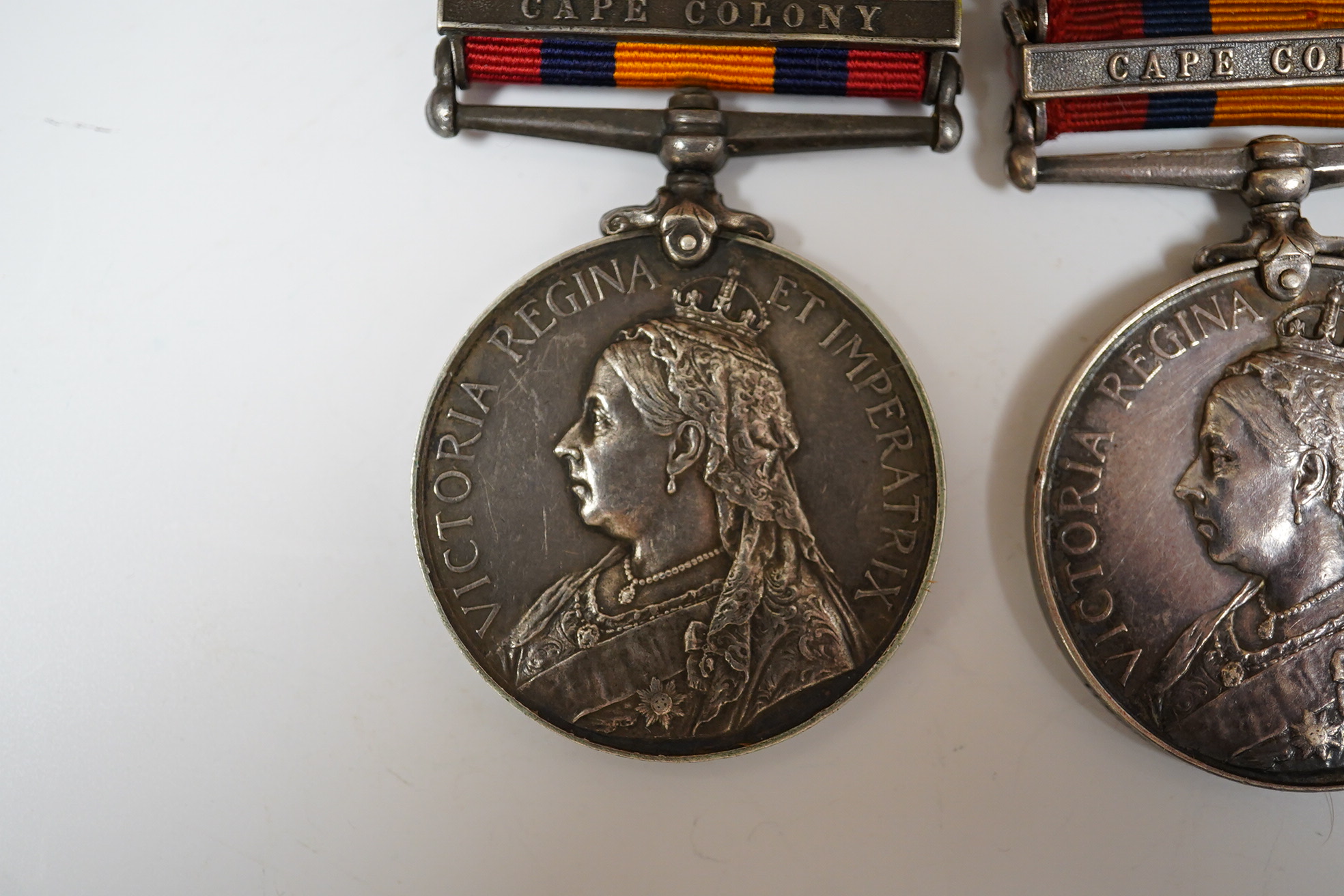 Queens South Africa Medal with 4 clasps; Dreifontein, Modder River, OFS and CC to 3033 2nd CL: Tpr:W.G.Annis. S.A.C. and another with SA1902, Paardseberg and CC clasps to 11569 Pte W.Cuff, R.A.M.C. (2)